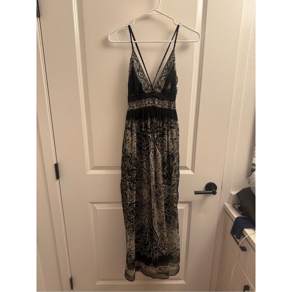 Y2k Magic Brand Black And Cream Paisley Maxi Babydoll Dress View 2